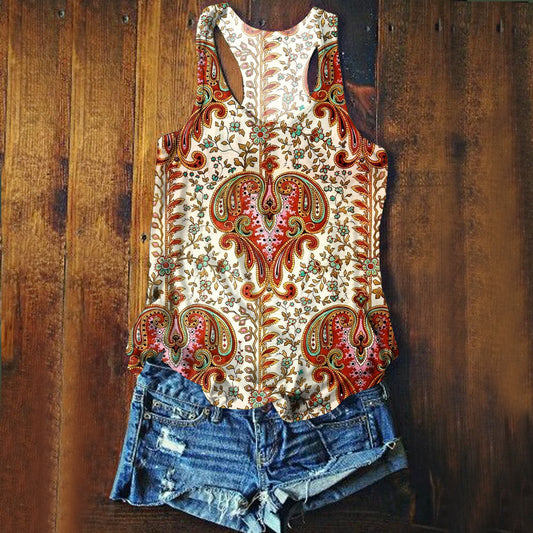 Women's Vintage Ethnic Floral Art Print Tank Top