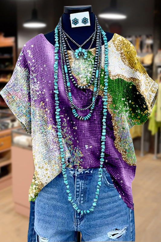 Colorful Print Dolman Sleeve Top