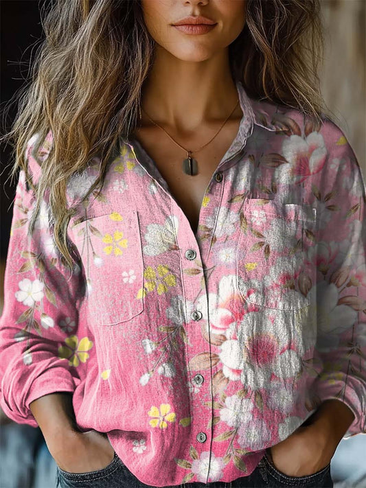 Women's Retro Floral Print Casual Long Sleeve Comfortable Cotton Shirt