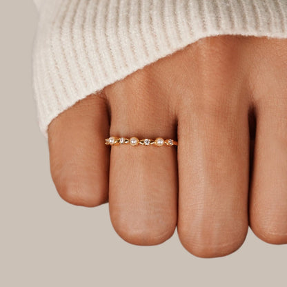 Elsa Pearl & Crystal Gold Ring