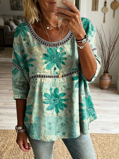 Bohemian Floral Cutout Top &Vintage Hippie Style