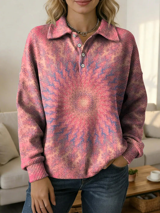 Vintage National Kaleidoscope Art Women's Print Casual Cotton Shirt