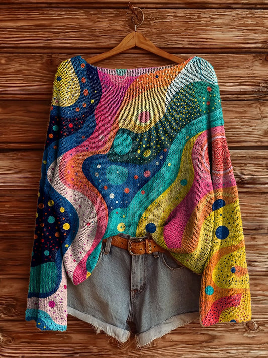 Women's Colorful Irregular Ripple Pattern Art Print Casual Pullover Sweater