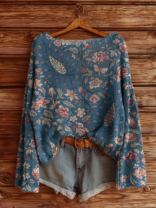 Women's Vintage Floral Tattoo Pattern Art Print Casual Pullover Sweater
