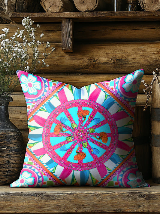 Retro Folk Tribal Style Flowers Totem Pattern Art Print Casual Pillow