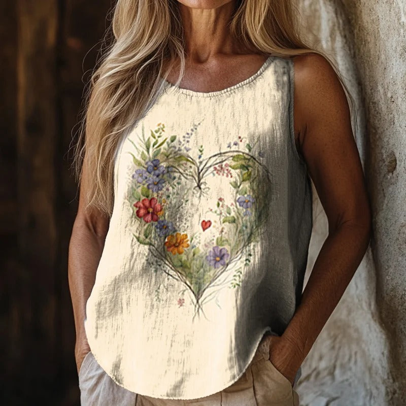 Women's Floral Heart Art V-Neck Casual T-Shirt