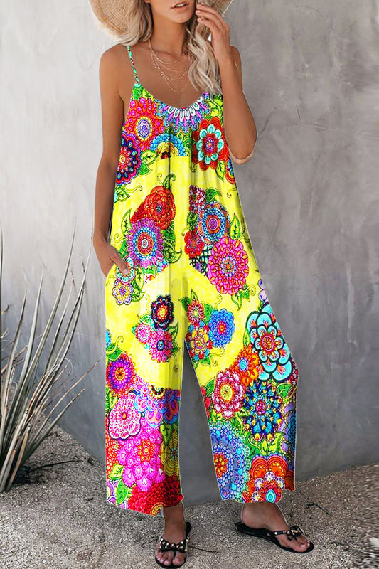 Hippie Psychedelic Starts Checkerboard Mosaic Art Pattern Tut Jumpsuit