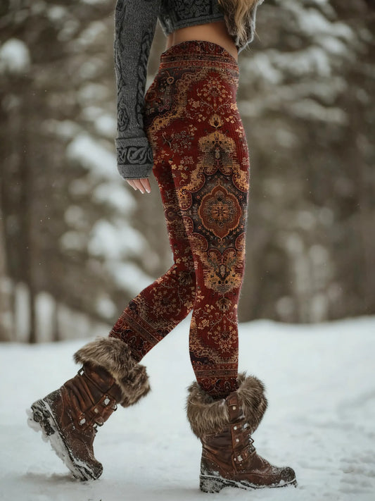 Ethnicity Geometry Totem Flowers Women's Printed Knitted Leggings