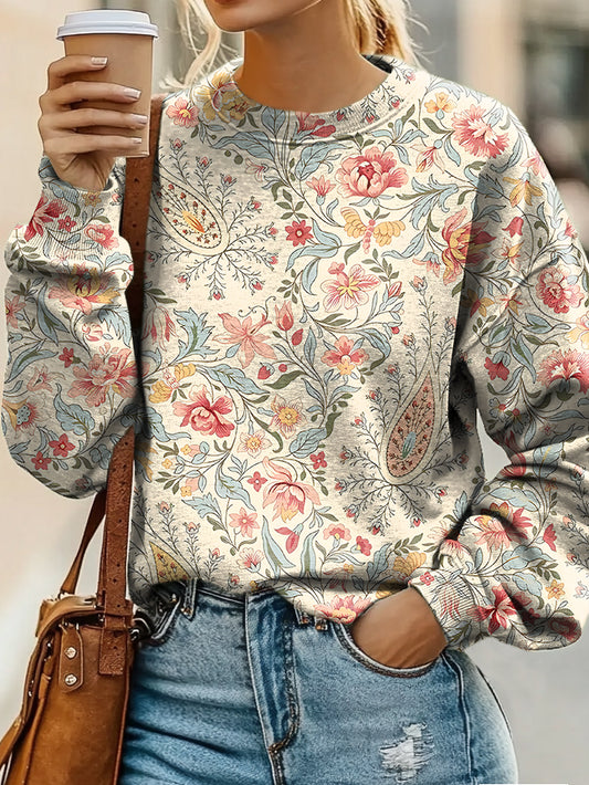 Vintage Paisley Floral Print Casual Sweatshirt