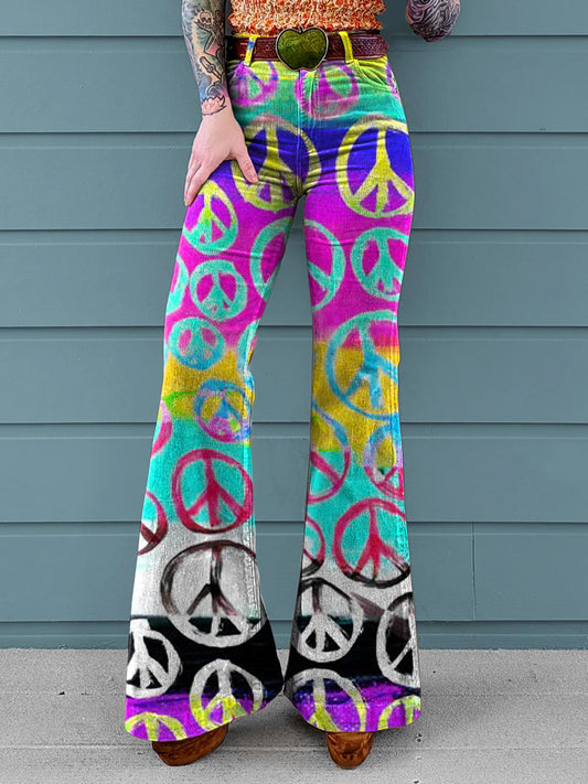 Women's Hippie Art Print Casual Wide Leg Pants