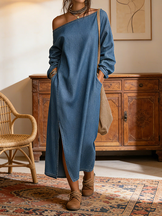 Women's Casual Long-sleeved Off-shoulder Dress