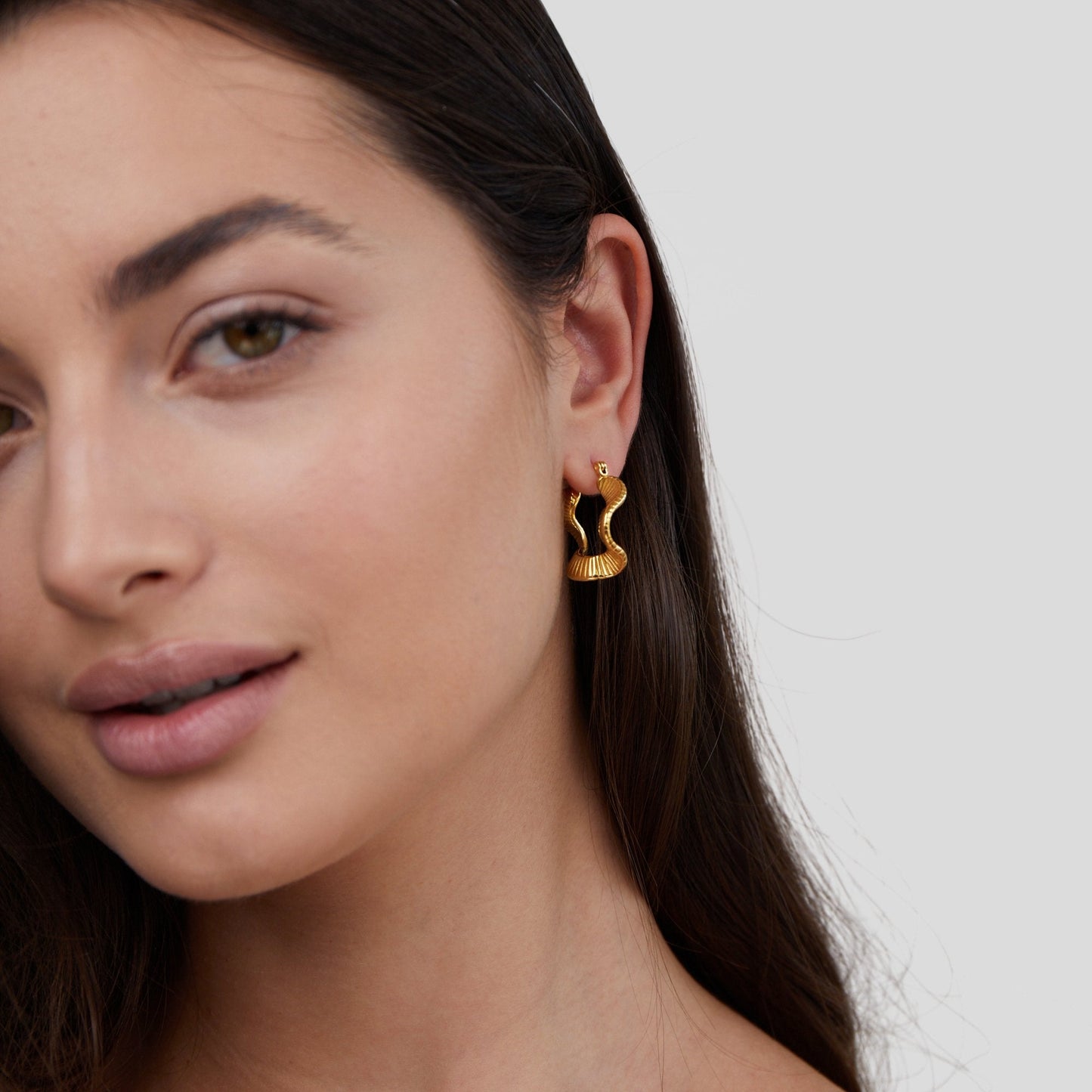 Geometric Wave Gold Hoop Earrings