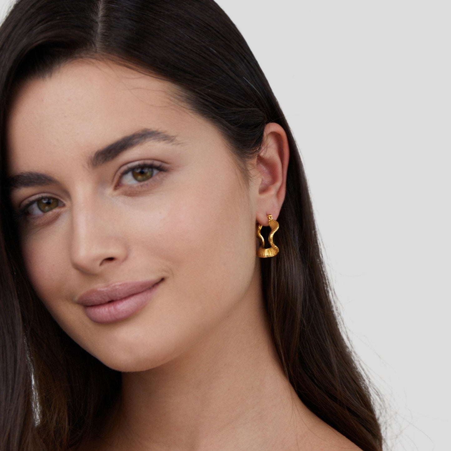 Geometric Wave Gold Hoop Earrings