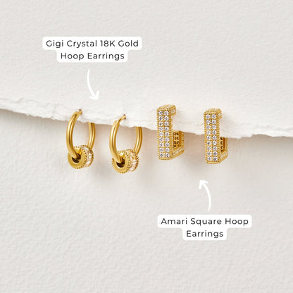 Gigi Crystal 18K Gold Hoop Earrings