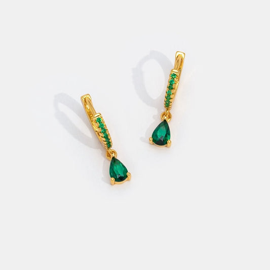 Green Crystal Gold Hoop Earrings