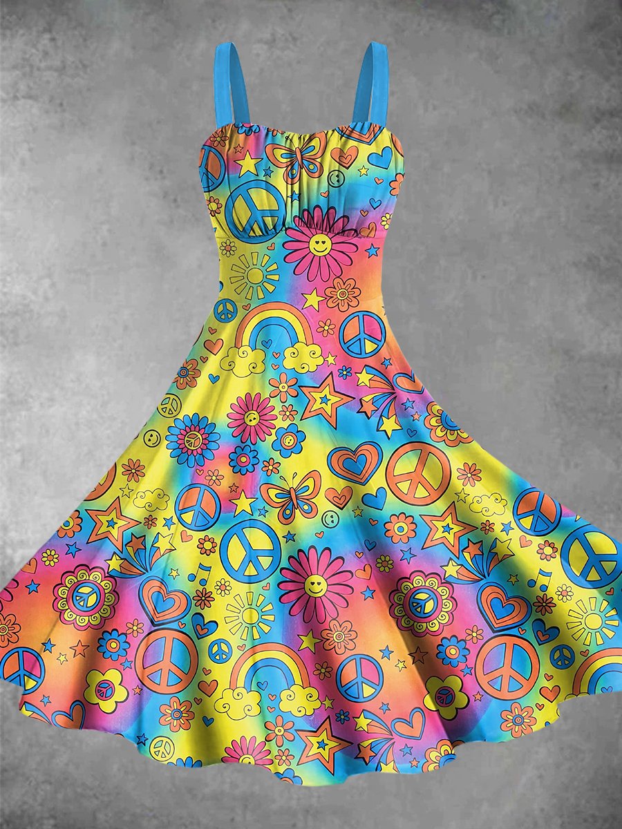 Vintage 1960s Hippie Floral Print Backless Dress