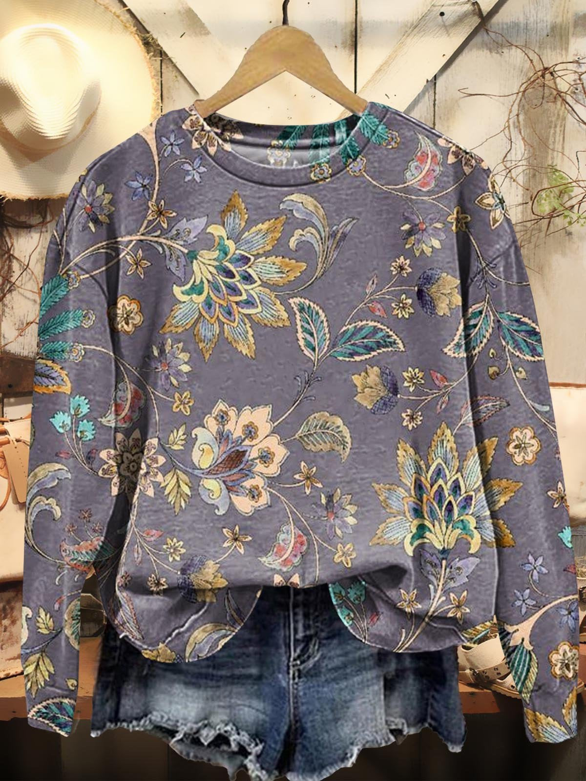 Women's Folk Floral Art Graphic Print Casual Sweatshirt