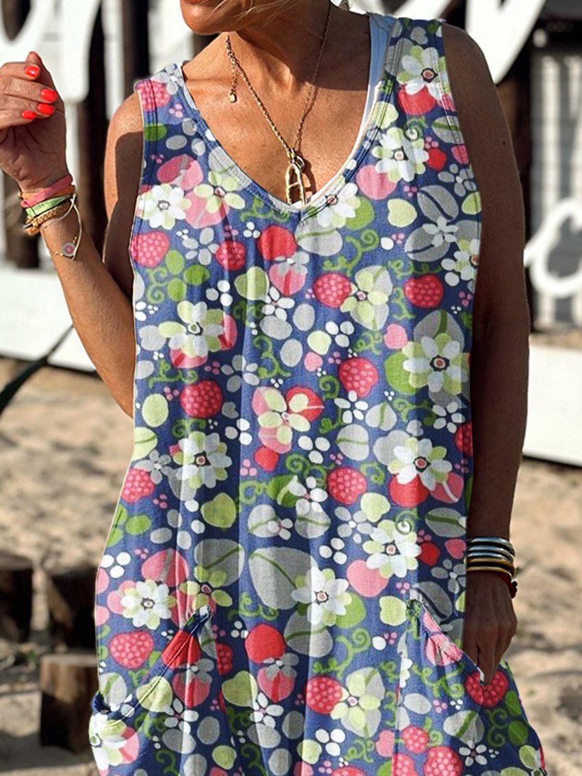 Floral Pattern Hippie Art Print Casual 100% Cotton Wide Leg Jumpsuit