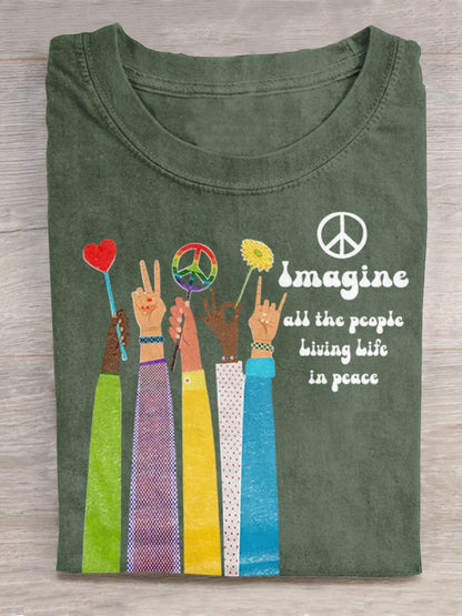 Imagine All The People Living Life in Peace Art Print Casual T-shirt