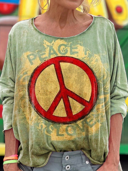 Women's Retro Peace Love Print T-shirt