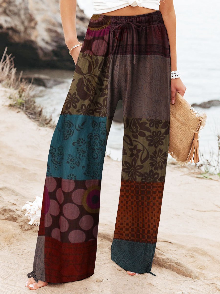 Women's Vintage Patchwork Hippie Printed Cotton And Linen Casual Pants