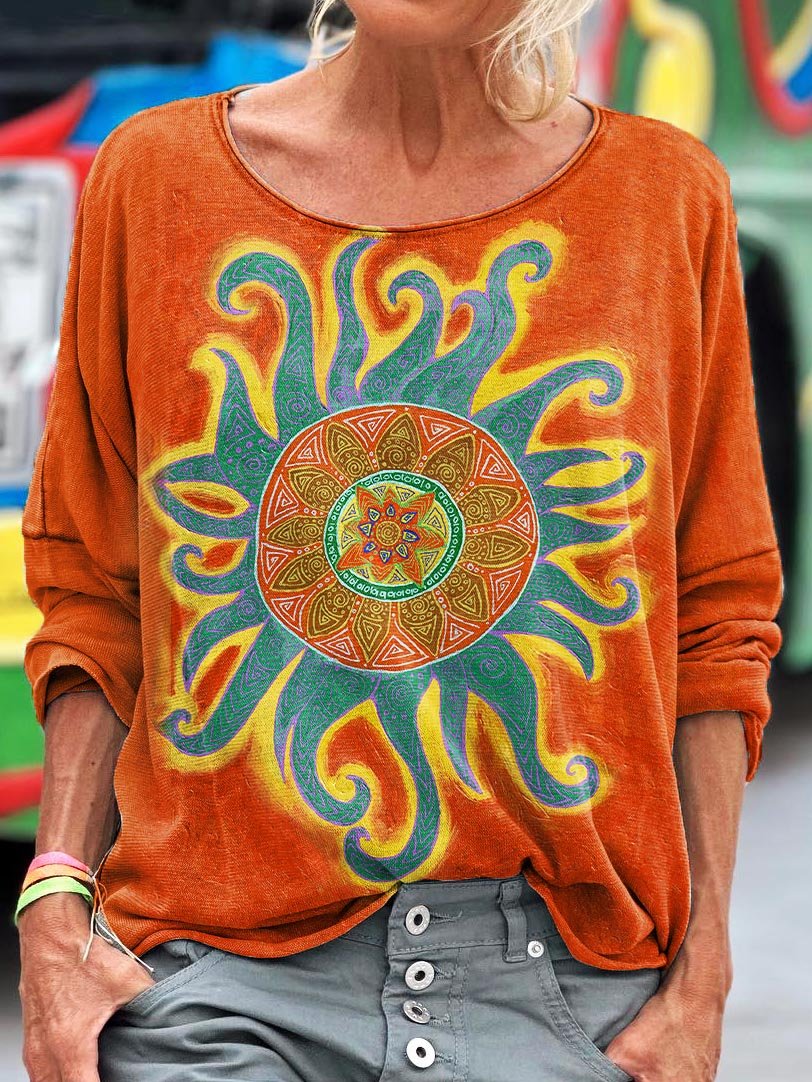 Women's Sun Flower Pattern Art Print T-shirt