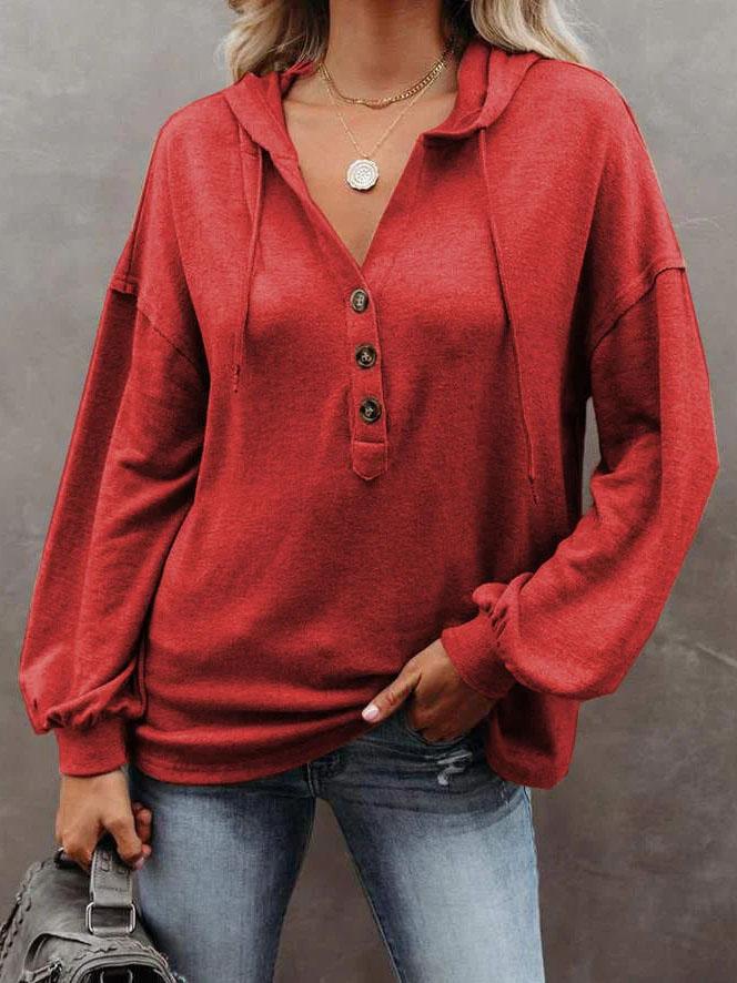 Women's Casual Loose Solid Color Hoodie Sweatshirt