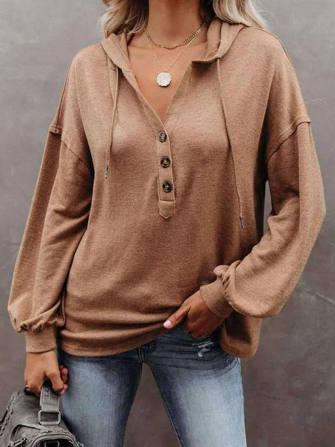 Women's Casual Loose Solid Color Hoodie Sweatshirt