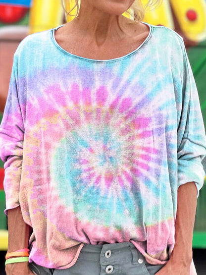 Colorful Retro Tie Dye Print Long Sleeve