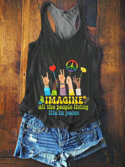 Imagine All The People Living Life In Peace Hippie Tank Top