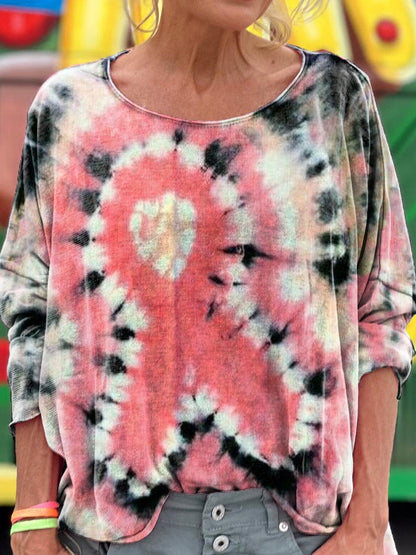 Pink Ribbon Breast Cancer Awareness Print Long Sleeve T-shirt