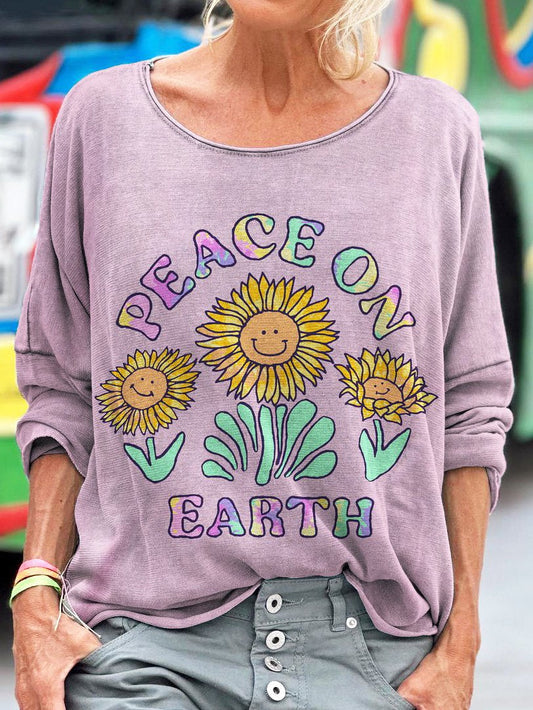 Peace On Earth Flowers Print Long Sleeve