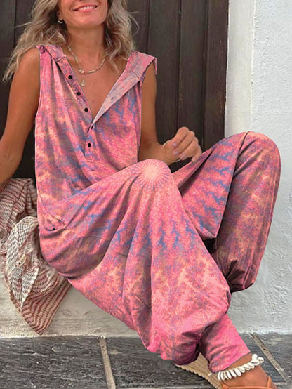 Women's Retro Kaleidoscope Print Casual Wide Leg Jumpsuit