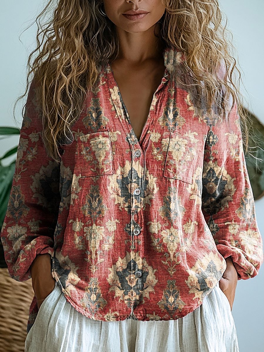 Women's Colorful Floral Pattern Prints Long Sleeve Comfortable Cotton Shirt