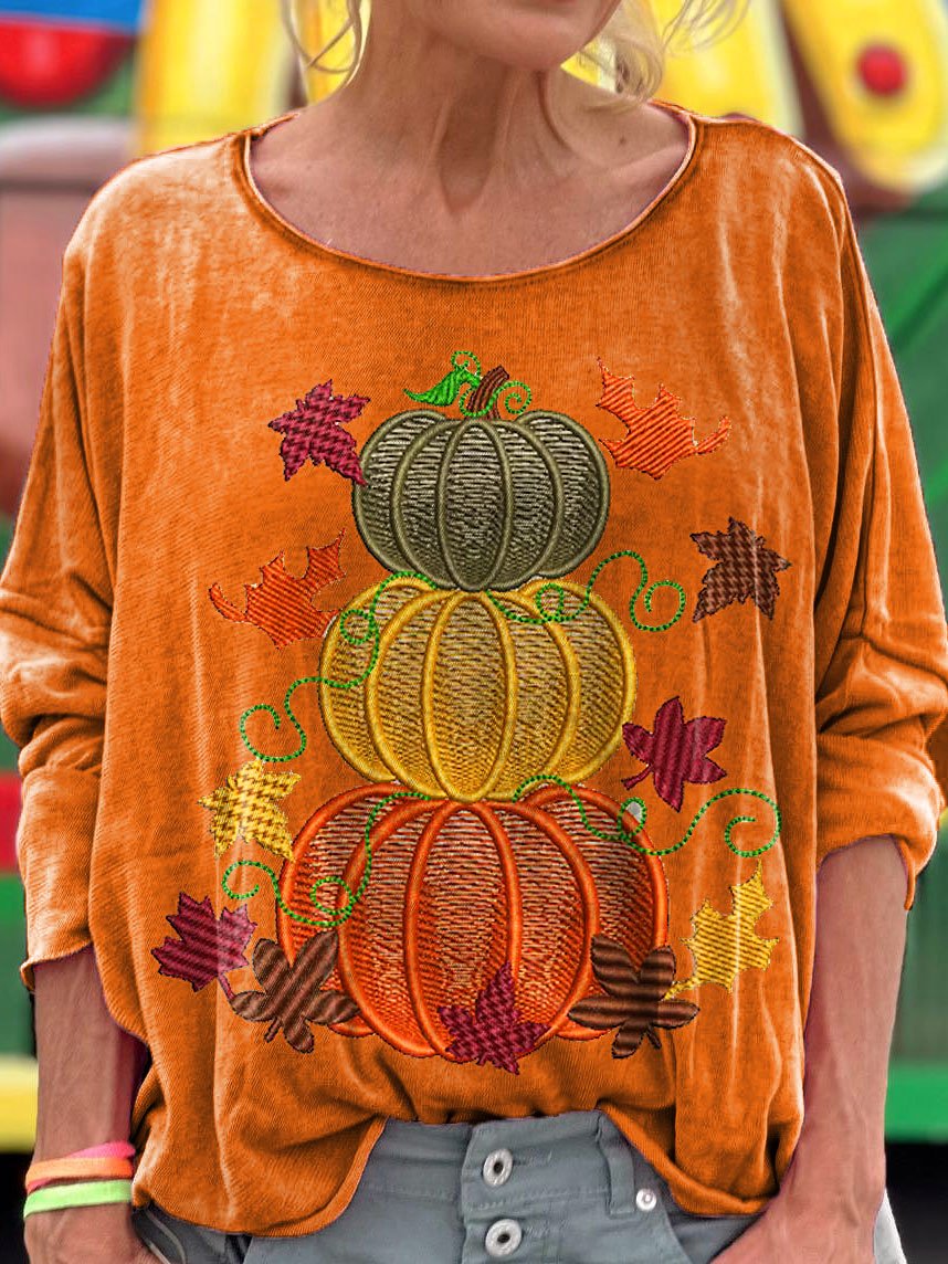 Women's Halloween Pumpkin Print T-shirt