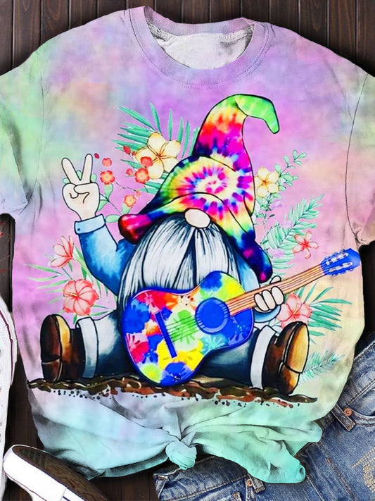 Tie-Dye Guitar Hippie Gnome Print Classic T-shirt