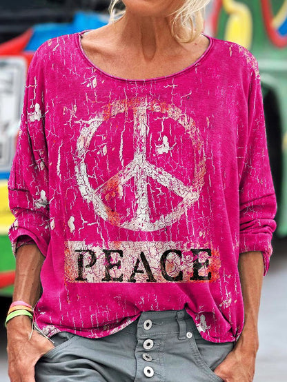 Women's Peace And Love Pattern Art Print T-shirt