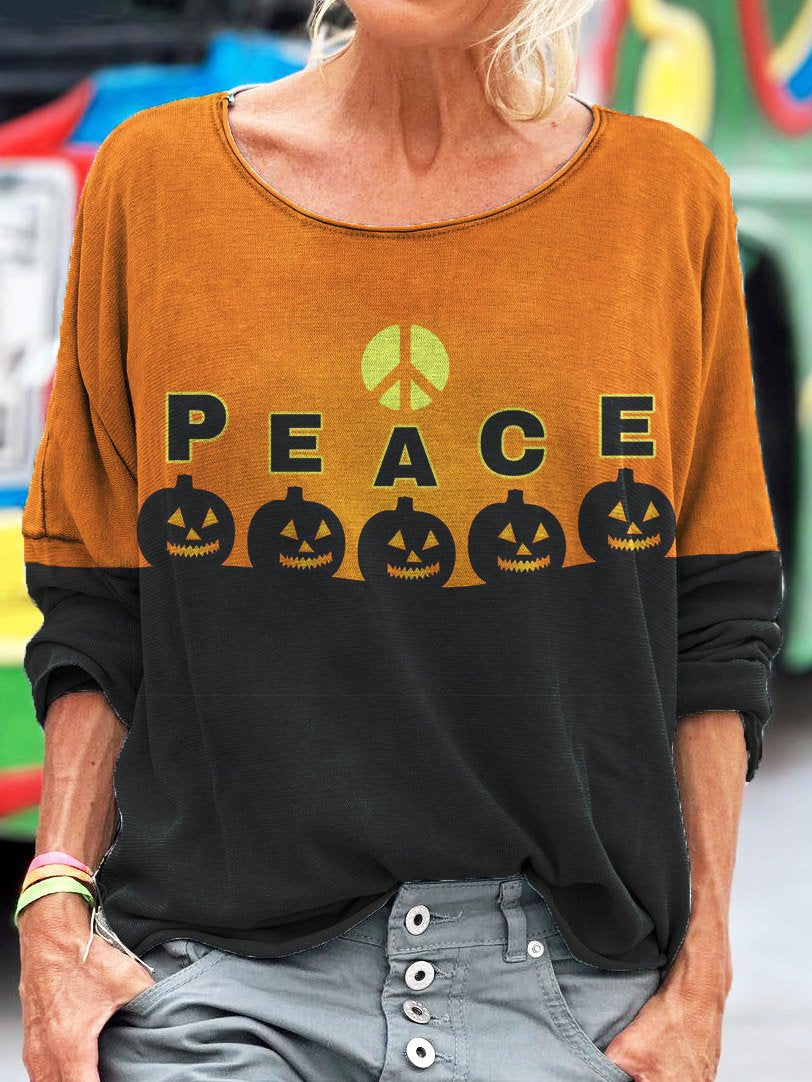 Halloween Pumpkin Hippie Print Long Sleeve