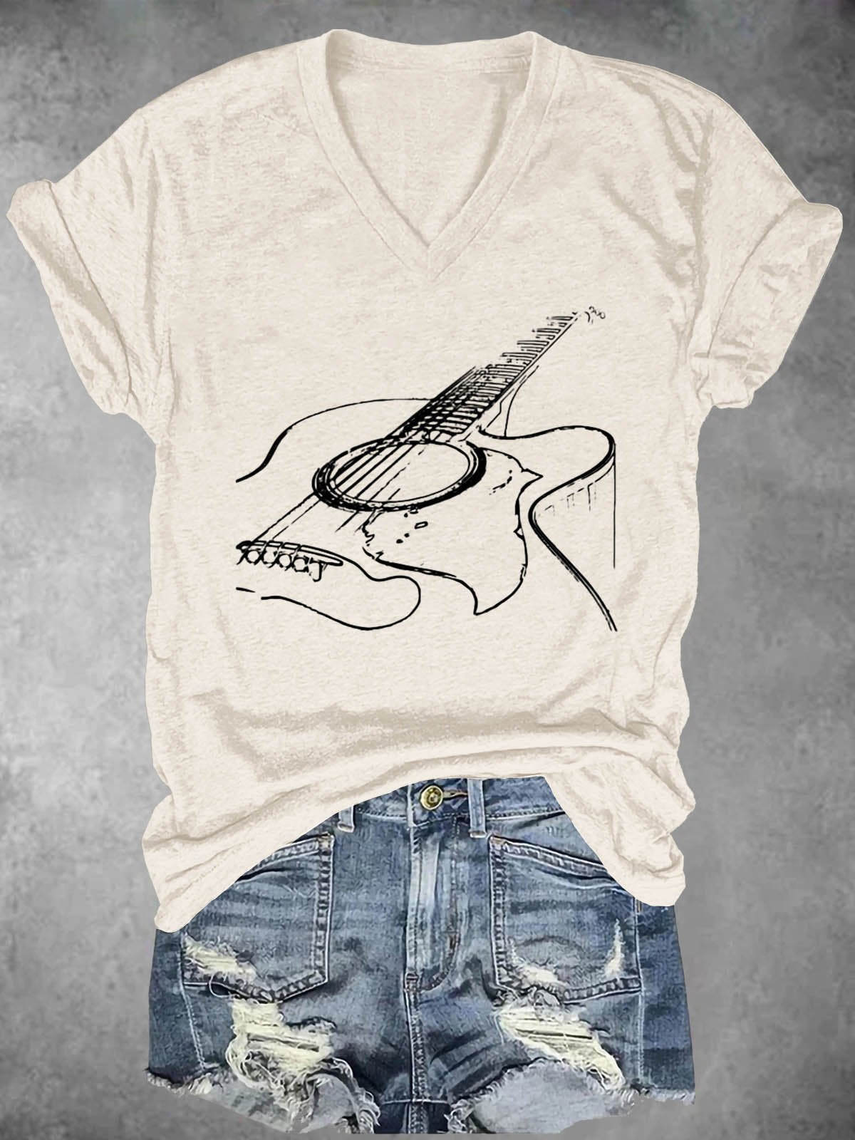 Guitar Rock Roll Music Print Casual  T-shirt