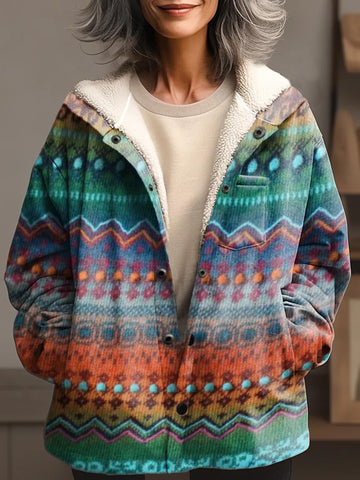 Vintage Art Print Unisex Plush Thick Long-Sleeved Cardigan Coat main image 0