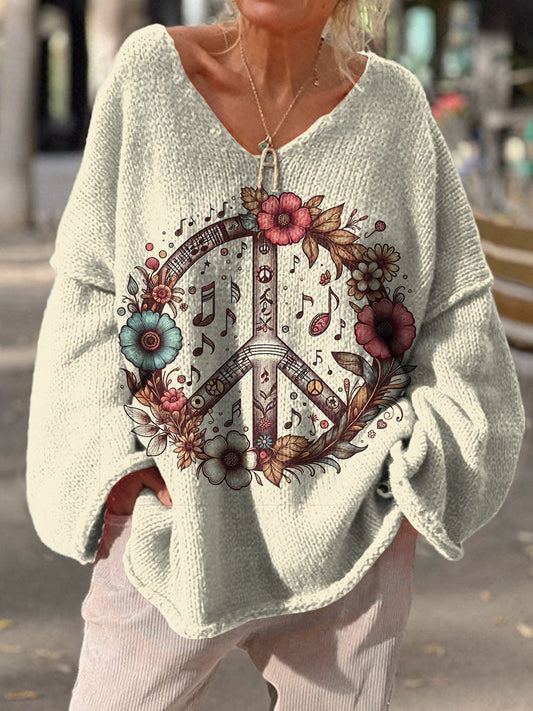 Women's Hippie Art Print Casual Pullover Sweater