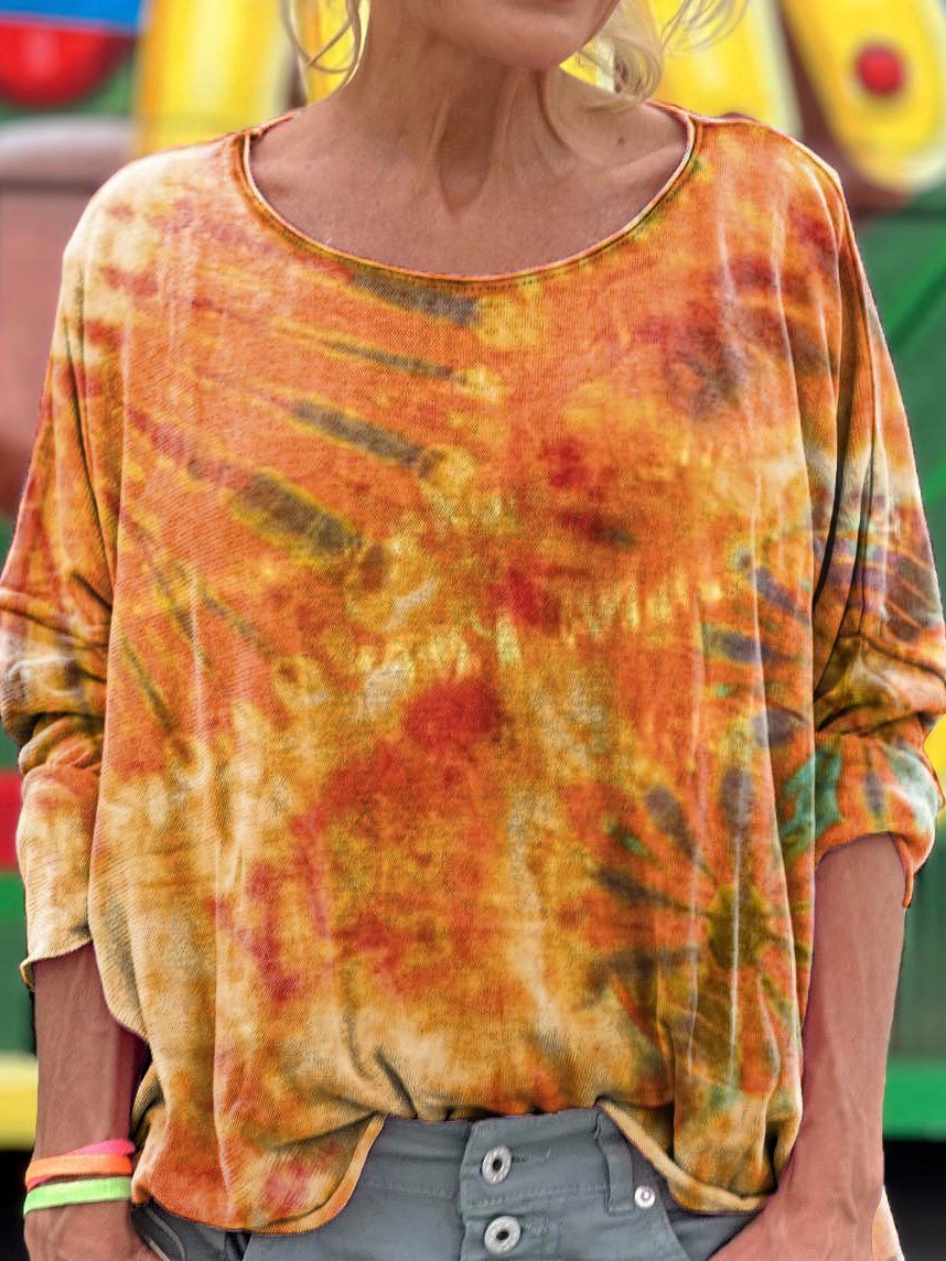 Women's Bohemian Retro Tie-Dye Pattern Long Sleeve T-shirt