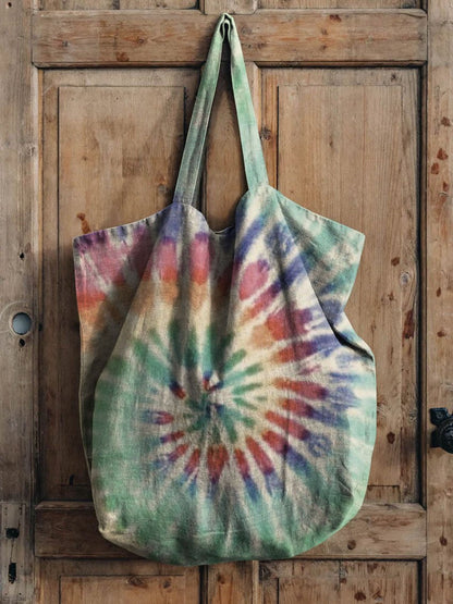 Vintage Tie-dye Print Linen Tote Bag