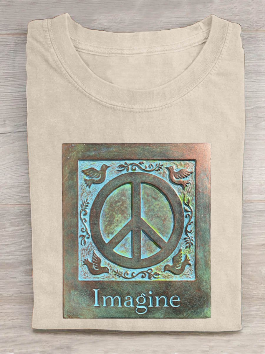 Imagine Peace Symbol Hippie Art Print T-shirt