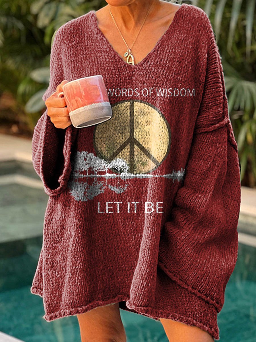 Women's Whisper Words Of Wisdom Let It Be Art Print Casual Pullover Sweater