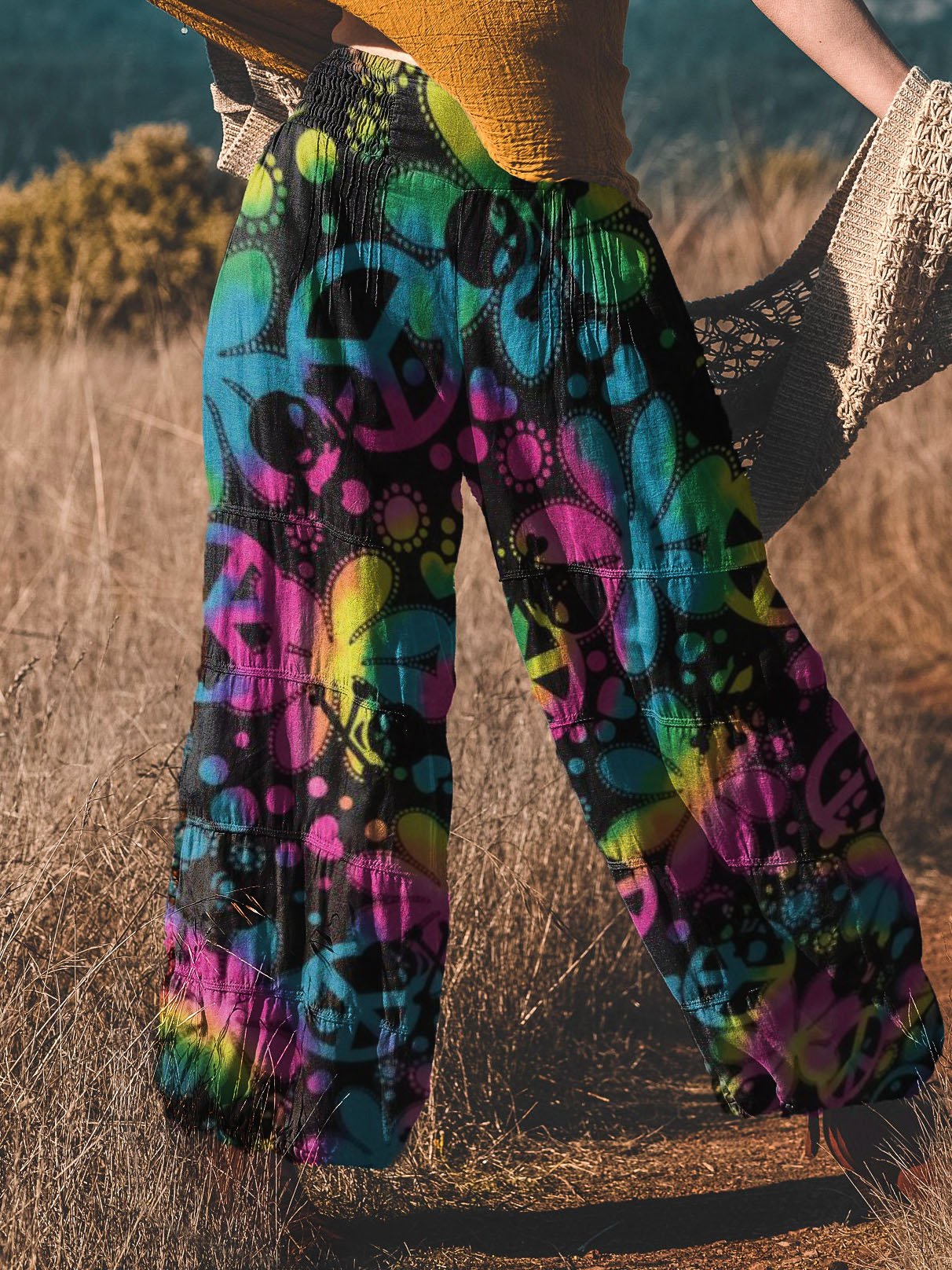 Women's Hippie Floral Tie-Dye Print Pants