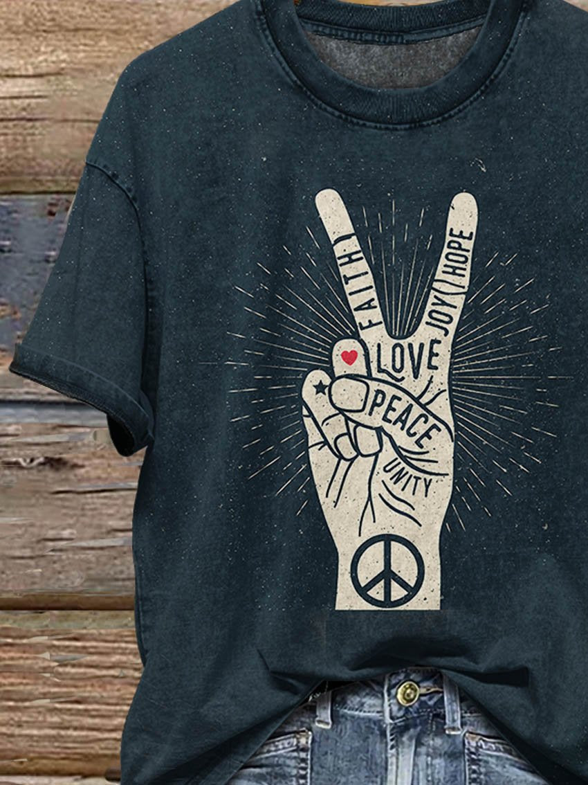 Peace Love Hippie Art Pattern Print T-shirt