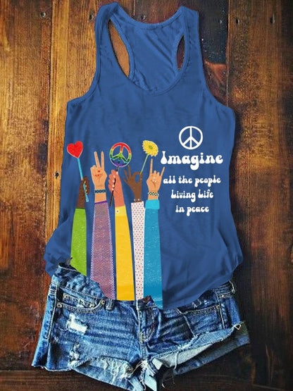 Women's Imagine All The People Living Life In Peace Art Print Tank Top