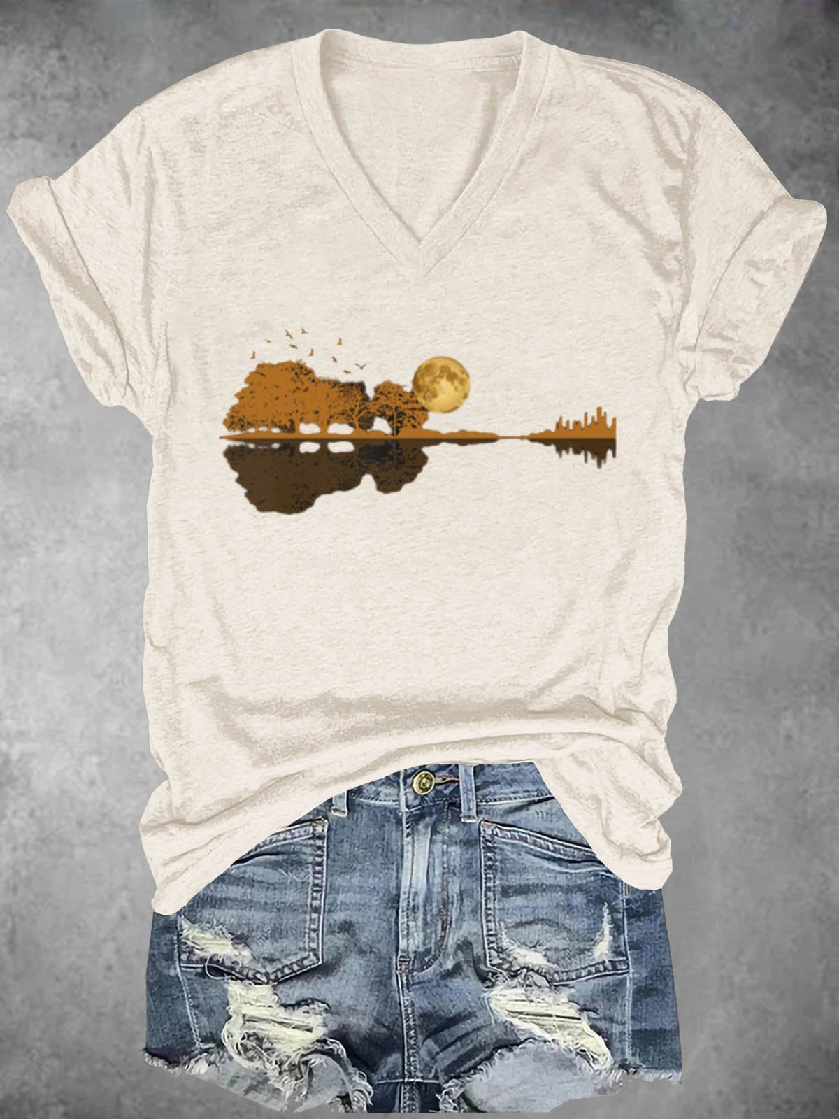 Guitar Rock Roll Music Print Casual  T-shirt