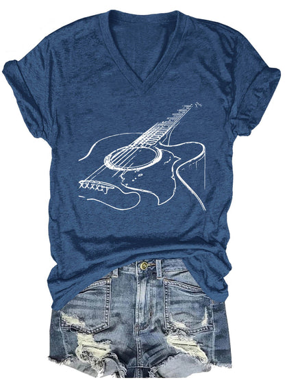 Guitar Rock Roll Music Print Casual  T-shirt